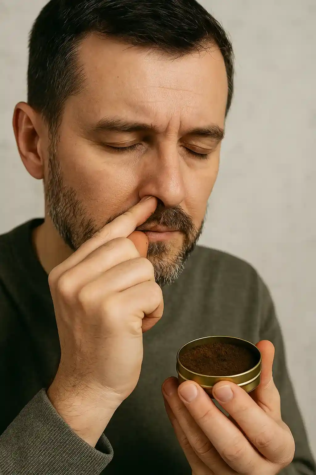 فردی در حال استعمال گیاه انفیه