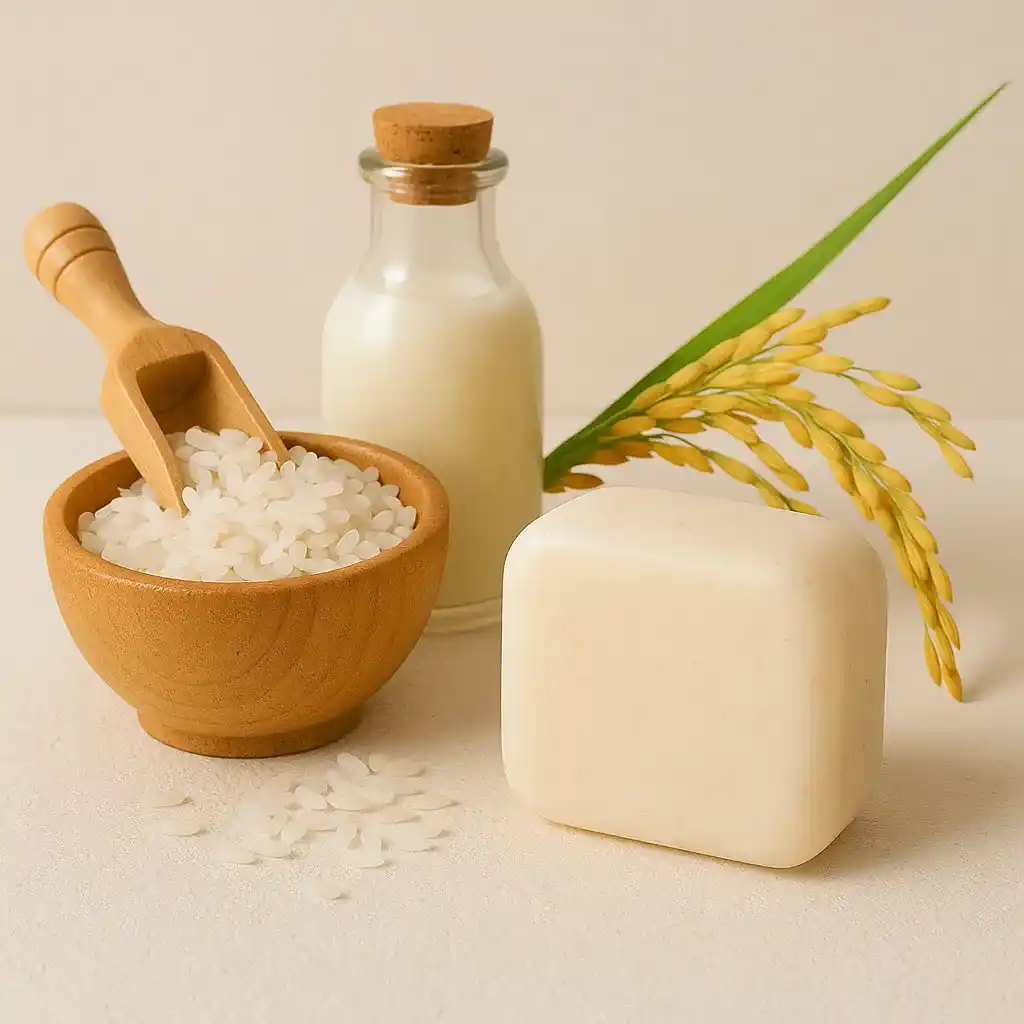 عکس صابون جم تایلندی در کنار شیر و دانه گندم