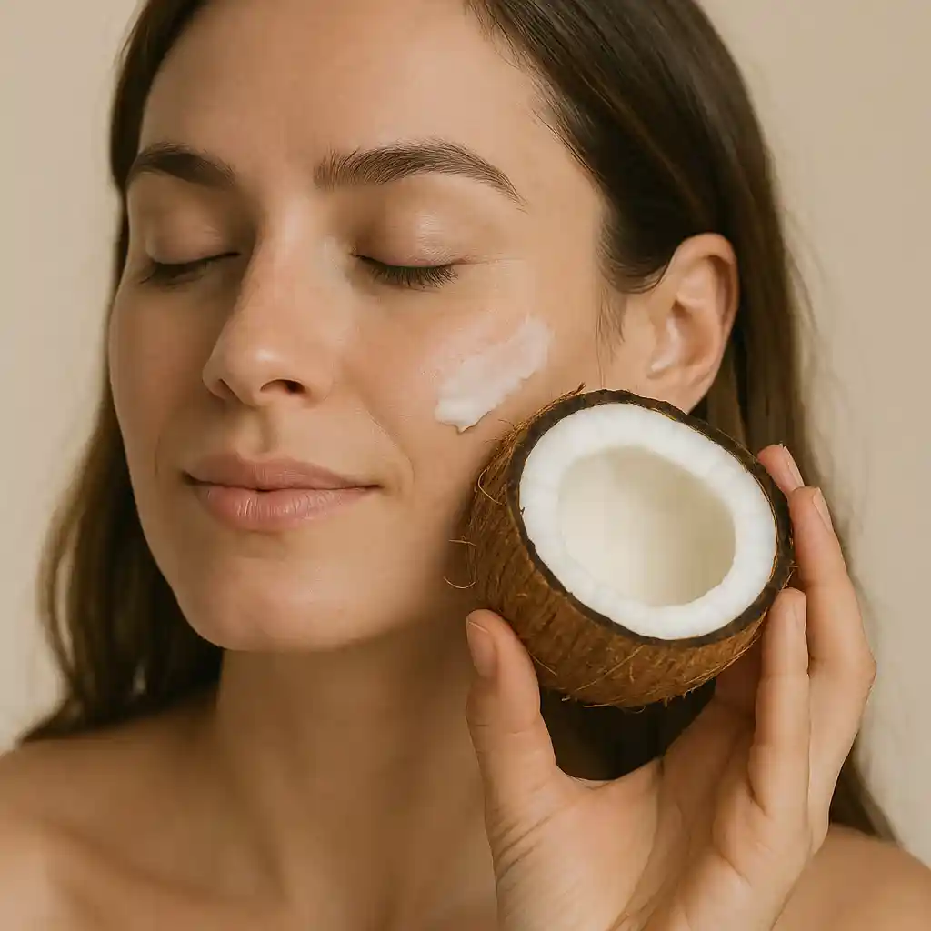 زنی که نارگیل به صورتش می مالد